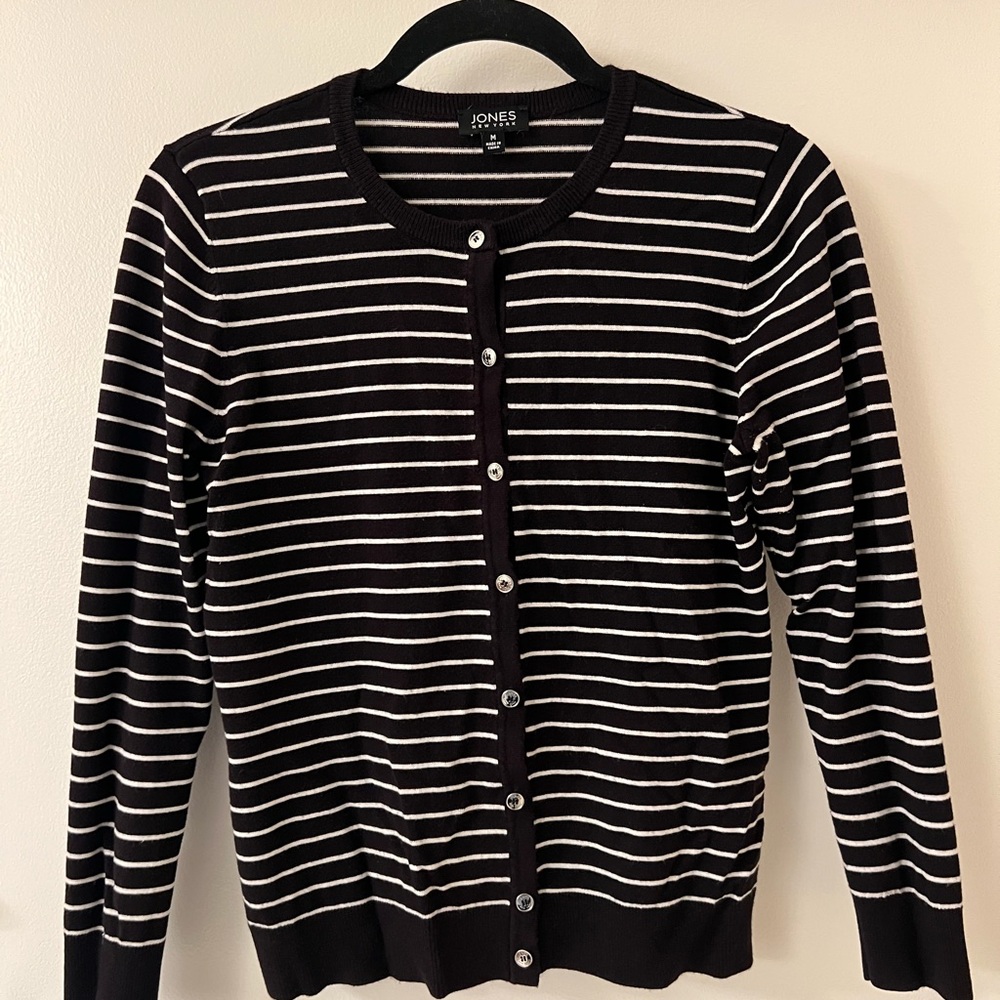 Jones New York Black and White Striped Cardigan
